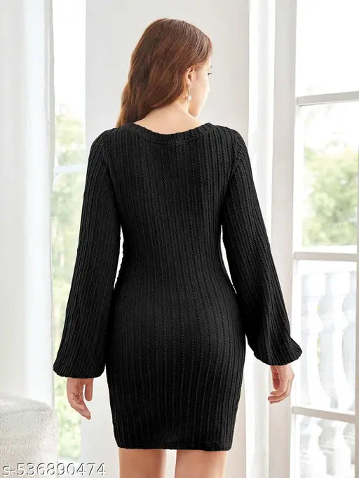 women's Party wear Knee Length Strachable Jequard Fabric One Piece Midi Dress(Bodycon Dress)