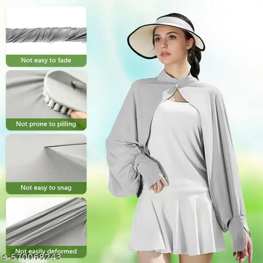 UPF 50 Plus Sun Protection Shawl Jacket for Women Summer Sunscreen Stylish Coat for Biking Driving and Hiking Grey