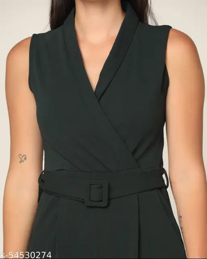 Zenday Casual Solid Green Jumpsuit for Ladies