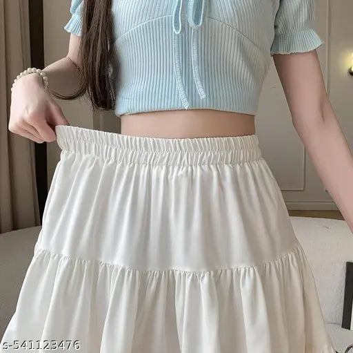High Waist pleated skirt solid white skirt for Women & girls mini summer street casual skirt  white color skirt