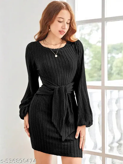 women's Party wear Knee Length Strachable Jequard Fabric One Piece Midi Dress(Bodycon Dress)