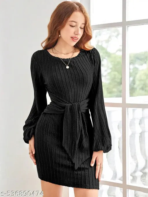 women's Party wear Knee Length Strachable Jequard Fabric One Piece Midi Dress(Bodycon Dress)
