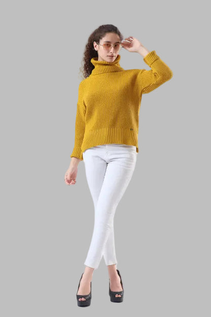 Chunky Ribbed Mustard Turtleneck in Pure Merino Wool – Vintage Sweater for Women
