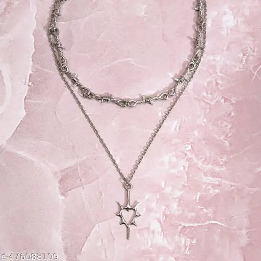 Unisex dual layer gothic spike heart necklace anti tarnish necklace pinterest jewelry korean jewelry