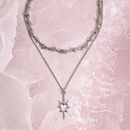 Unisex dual layer gothic spike heart necklace anti tarnish necklace pinterest jewelry korean jewelry