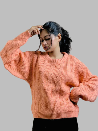 VELOMI Women’s Warm Woolen Sweater – Cozy Long Sleeve Knit Pullover for Autumn & Winter Comfort