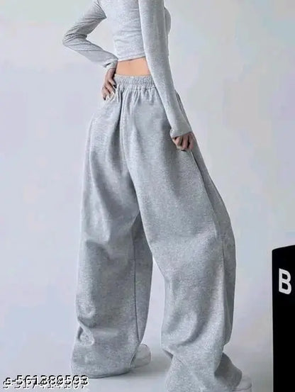 Grey Printed Straight Baggy Fit Joggers/Track Pants for Girls/Women