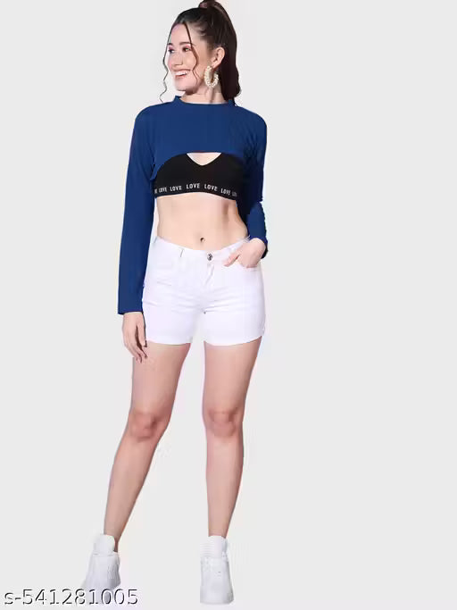 Black Solid Round Neck Stylish Women Bust Crop Top