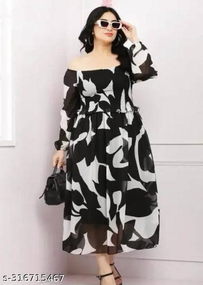 Women Printed Long Dress | Women Gown | Women Fit And Flare Dress | Women Latest Stylish Trending Fashionable Dress| Women Multicolor Dress