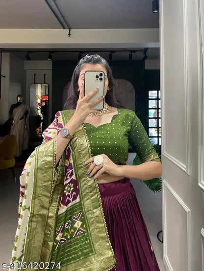 VELOMI Designer Dola Silk Lehenga – Patola Weave with Hathi Motifs
