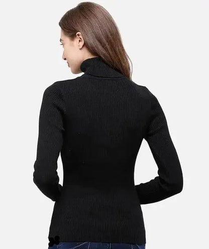Women’s High Collar Ribbed Sweater – Casual Cozy Knitwear for Autumn & Winter