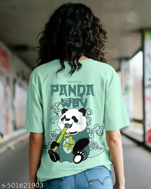 women Panda Mintgreen  Loose fit Oversized T-shirt for women