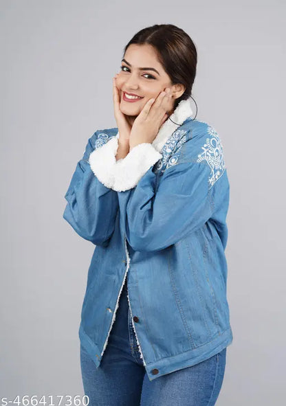 VELOMI Women’s Casual Embroidered Denim Jacket – Modern Wardrobe Essential