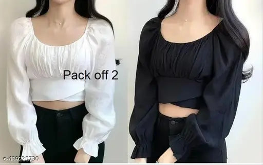 GLEFA Cotton Blend Long Sleeve Elegant Fancy Design Summer Top for Women | Girl (Combo Pack of 2)