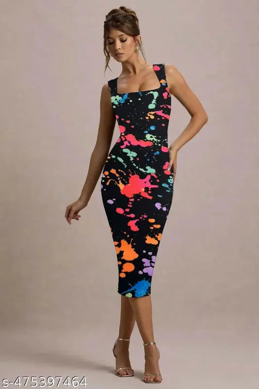sleeveless multicolor printed bodycon dress for women