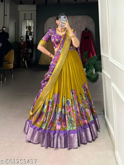 VELOMI Festive Dolla Silk Lehenga Choli – Patola Print Elegance with Dupatta & Blouse Piece