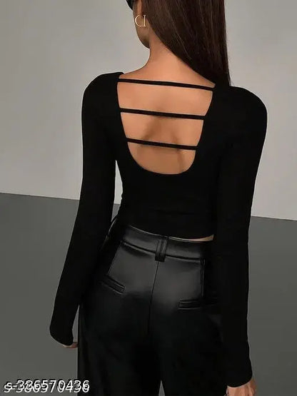 NEW RIB KNITTED CROP TOP FOR WOMEN FULL SLEEVE