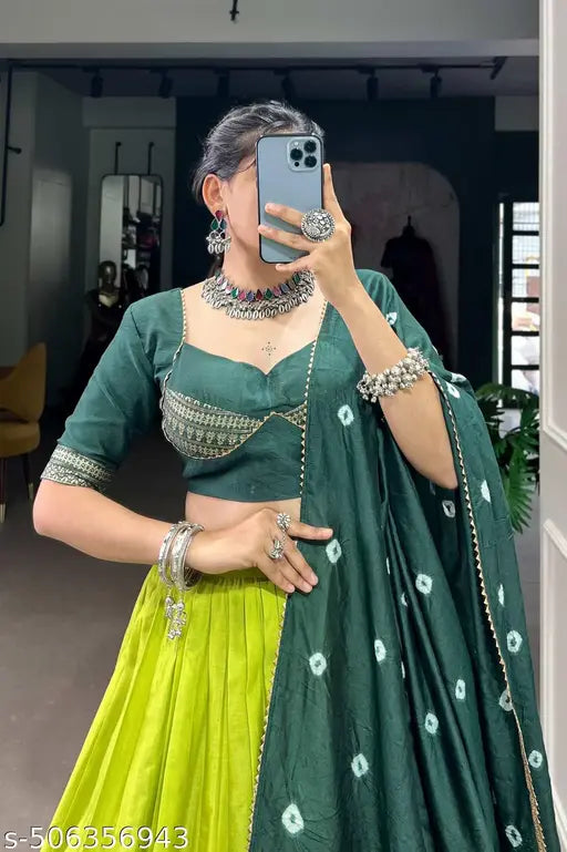 VELOMI Women’s Festive Dolla Silk Lehenga Set – Patola Print & Foil Work Elegance