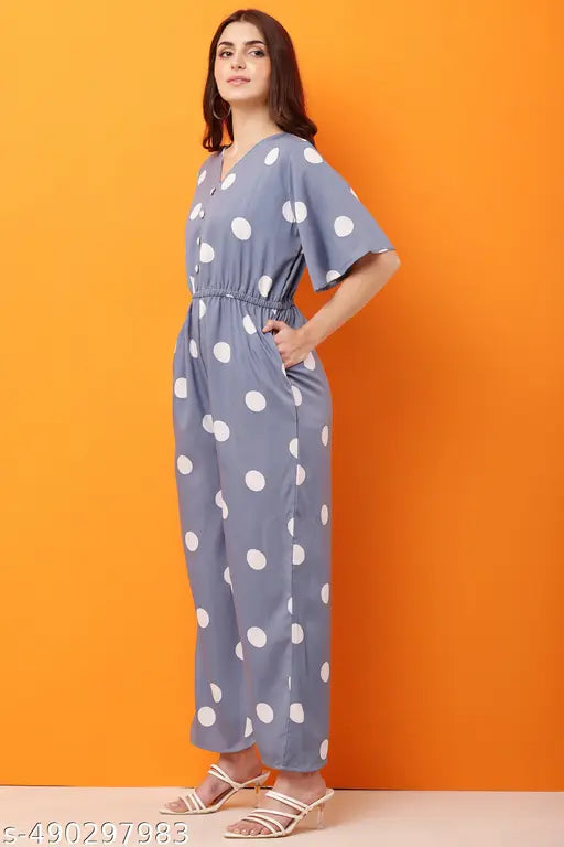 CNQFS FASHION'S STYLISH DOT PRINTED CREPE FABRIC JUMPSUIT FOR WOMEN | JM006
