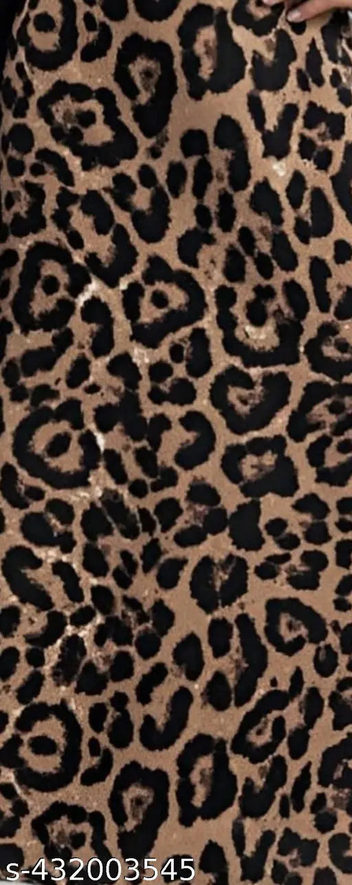 Casual Polyester Blend High Waist Elastic Single Side Slit Leopard Print & Stylish Skirt (31" Inches)