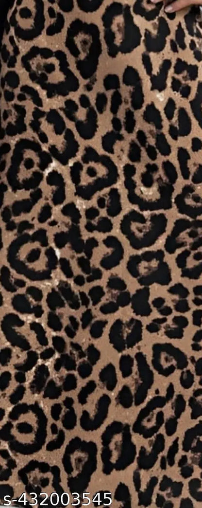 Casual Polyester Blend High Waist Elastic Single Side Slit Leopard Print & Stylish Skirt (31" Inches)