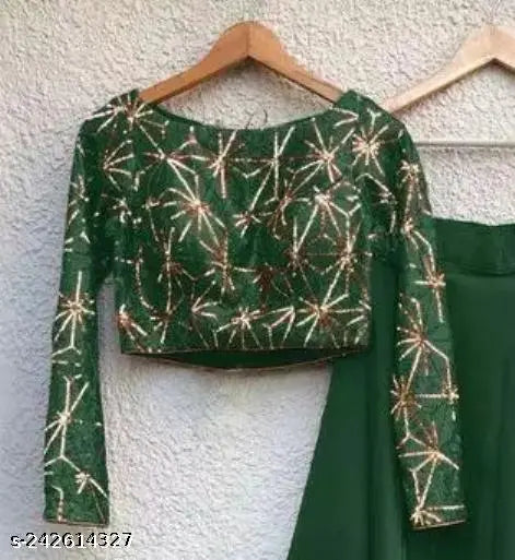VELOMI Designer Green Taffeta Silk Anarkali Lehenga – Semi-Stitched Elegance