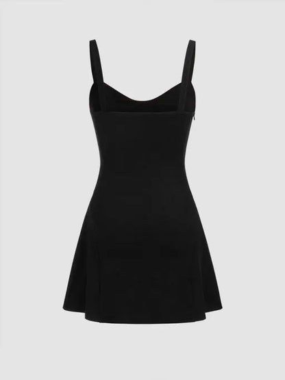 VELOMI – Square Neck Solid Button Mini Dress