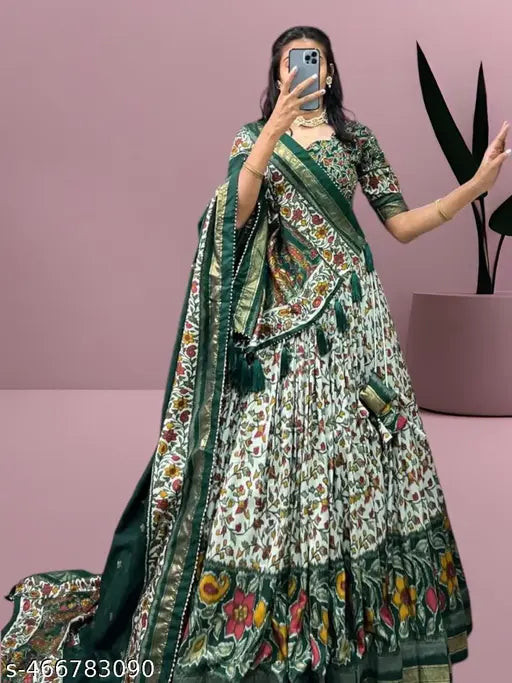 VELOMI Women’s Tussar Silk Patola Printed Lehenga Choli – Elegant Festive Wear