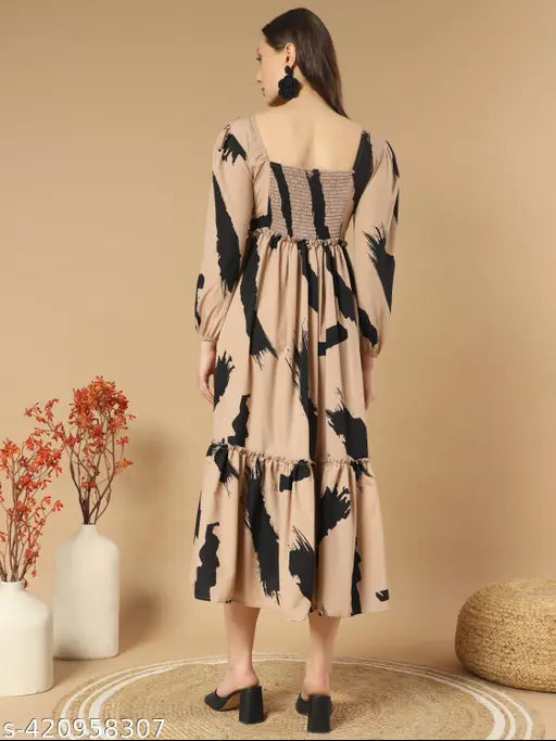 VELOMI Green Abstract A-Line Skirt – Effortless Everyday Elegance