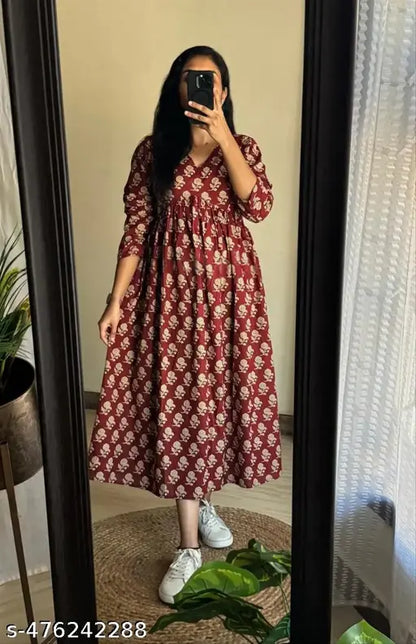VELOMI Women’s Rayon A-Line Printed Dress – Chic & Comfy