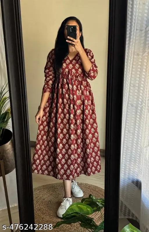 VELOMI Women’s Rayon A-Line Printed Dress – Chic & Comfy