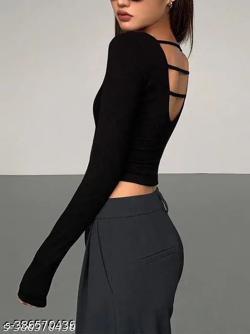 NEW RIB KNITTED CROP TOP FOR WOMEN FULL SLEEVE