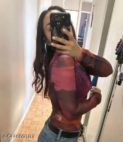 Women's See Through Shirts Mock Neck Slim Fit Sexy Tops