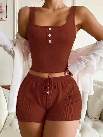 VELOMI Front Button Coordinated Top & Bottom Set – Chic & Comfortable