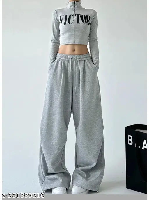 Women Striped Grey Track Pants