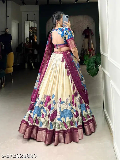 VELOMI Women’s Festive Patola Print Lehenga Choli – Dolla Silk with Foil Detailing