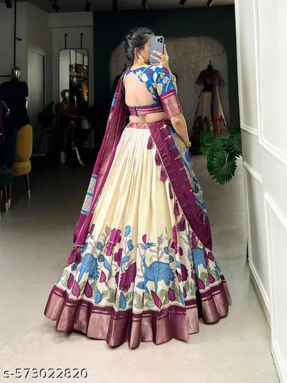 VELOMI Women’s Festive Patola Print Lehenga Choli – Dolla Silk with Foil Detailing