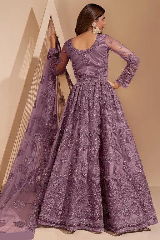 Women’s Net Embroidered Semi-Stitched Gown – Elegant Party & Festive Wear