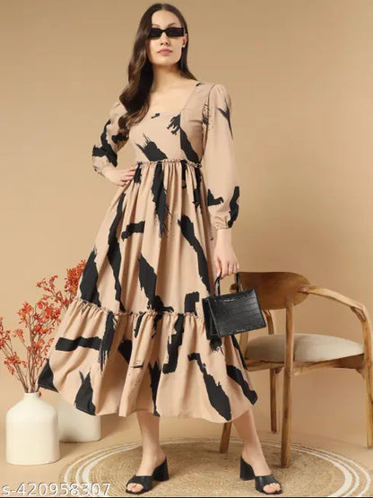 VELOMI Green Abstract A-Line Skirt – Effortless Everyday Elegance