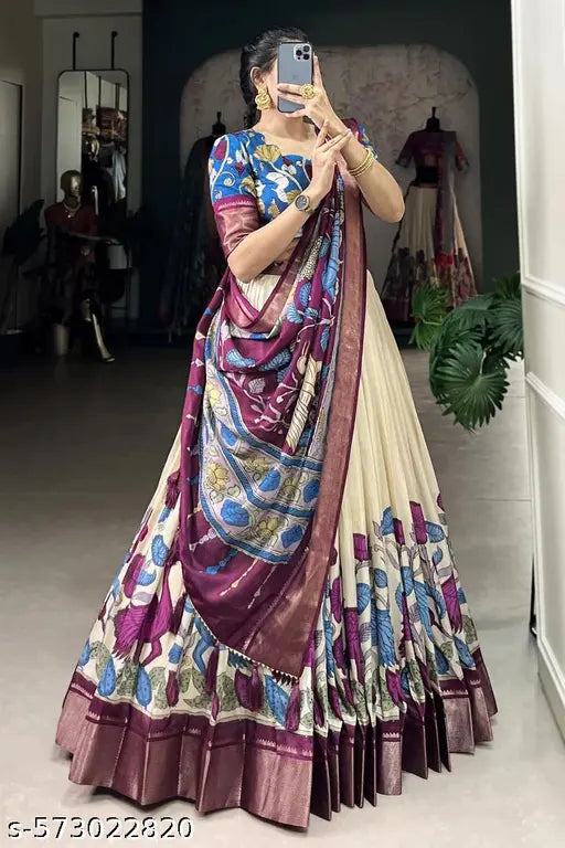 VELOMI Women’s Festive Patola Print Lehenga Choli – Dolla Silk with Foil Detailing