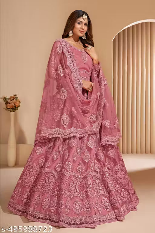 KV FASHION Women's Net Embroidered Semi-Stitched Gown