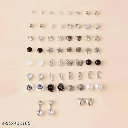 Zaphariq Jewellery For Women Silver Plated Black & White Studs Combo of 30 Pair