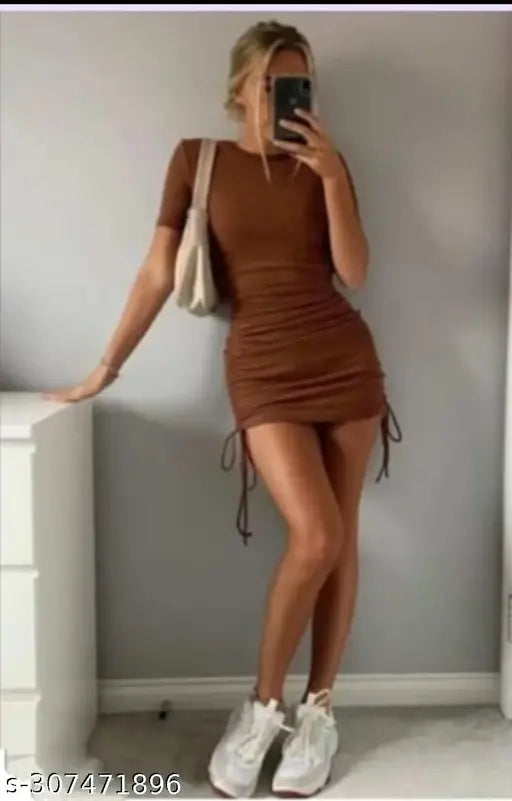 Brown Lycra Casual Summer Women One Piece Bodycon Dresses