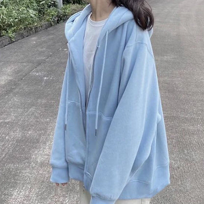 Women’s Full-Zip Hoodie Jacket – Casual Loose-Fit Hooded Sweatshirt Top Coat