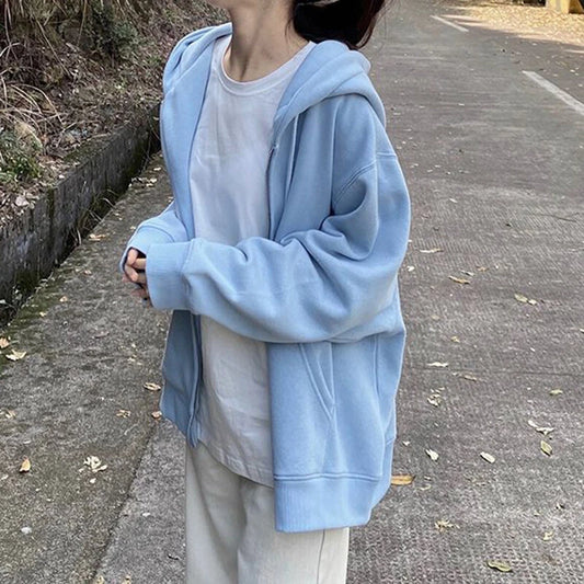 Women’s Full-Zip Hoodie Jacket – Casual Loose-Fit Hooded Sweatshirt Top Coat