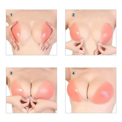 Backless & Strapless Silicone Adhesive Bra – Push-Up, Invisible, Reusable (Pack 1)