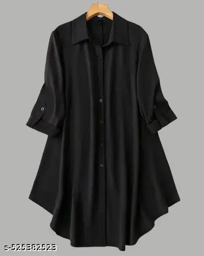 Rayon Solid Button Front Shirt Dress for Women || Roll Tab Sleeve & Collared Neck Flared Dress || Office || Summer Short White Dresses for Women