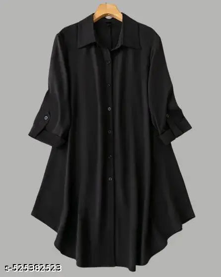 Rayon Solid Button Front Shirt Dress for Women || Roll Tab Sleeve & Collared Neck Flared Dress || Office || Summer Short White Dresses for Women