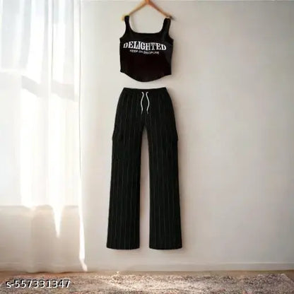 VELOMI Trendy Women’s 2-Piece Co-ord Set | Sleeveless Crop Top & Jogger Pants Combo
