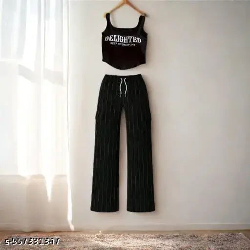 VELOMI Trendy Women’s 2-Piece Co-ord Set | Sleeveless Crop Top & Jogger Pants Combo
